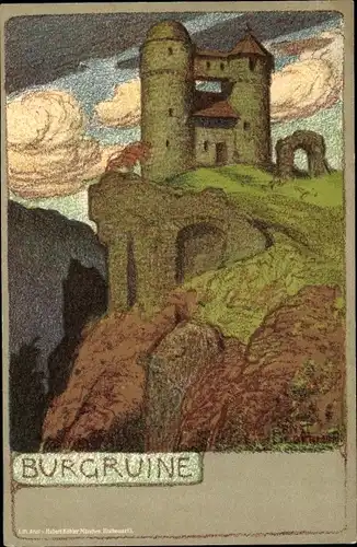 Künstler Litho Liebermann, Ernst, Burgruine, Landschaft