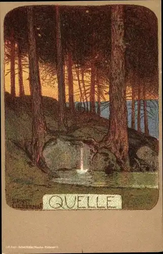 Künstler Litho Liebermann, Ernst, Quelle, Wasserquelle im Wald