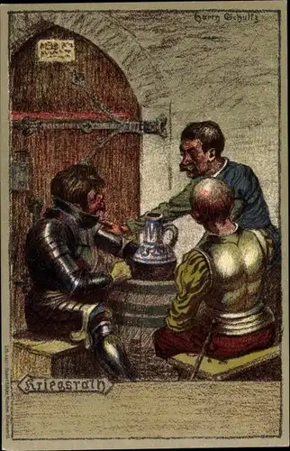 Künstler Litho Schultz, Kriegsrath, Ritter im Wirtshaus
