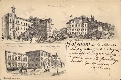 Litho Potsdam, St. Josephs Krankenhaus, Pensionsgebäude, Waisenhaus