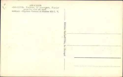 Ak Französisches Passagierflugzeug, Air Union, Goliath, Farman, Moteurs Jupiter