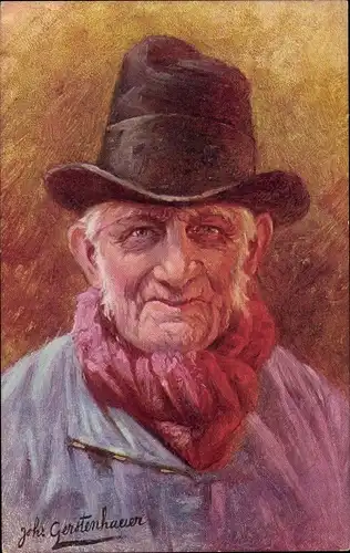 Künstler Ak Gerstenhauer, J. G., Portrait eines Mannes, Hut, Tuch, Niederländische Tracht