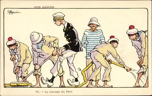 Künstler Ak Französische Soldaten beim Putzen, Nos Marins, Le Lavage du Pont