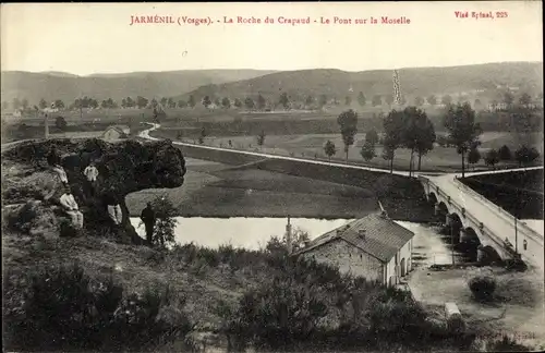 Ak Jarménil Lothringen Vosges, la Roche du Crapaud, le Pont sur la Moselle