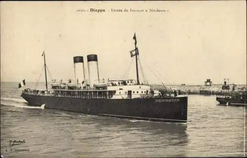 Ak Dieppe Seine Maritime, Entree du Steamer Newhaven, Dampfschiff
