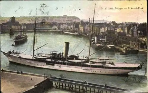 Ak Dieppe Seine Maritime, L'Avant-Port, Dampfschiff, Hafen