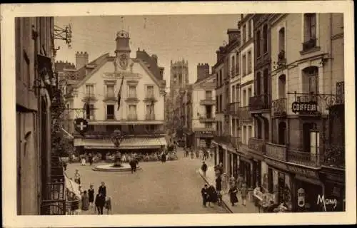 Ak Dieppe Seine Maritime, La Place du Puits Salé, Eglise Saint Jacques, Coiffeur, Kirche