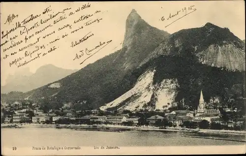 Ak Rio de Janeiro Brasilien, Praia de Botafogo e Corcovado, Küstenort, Berg