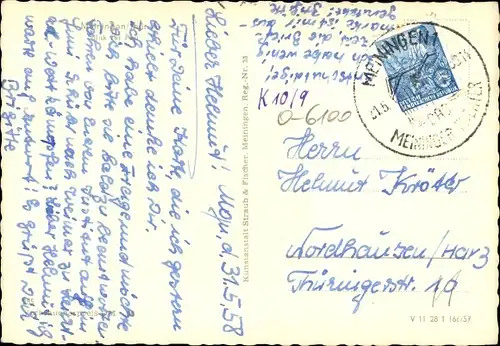 Ak Meiningen in Südthüringen, Denkmal, Post