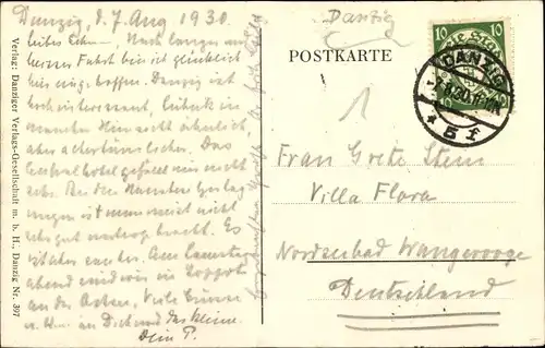 Ak Gdańsk Danzig, Radaune mit St. Katharinenkirche, Brücke