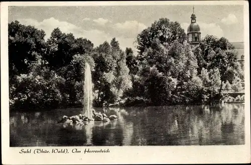 Ak Suhl in Thüringen, Herrenteich mit Kirche