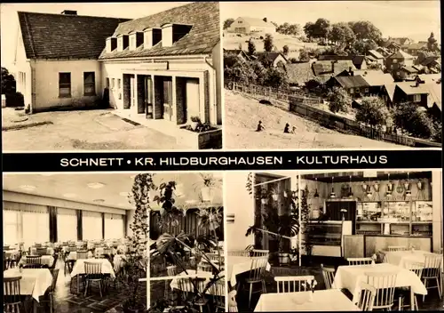 Ak Schnett Masserberg Thüringen, Das Kulturhaus, Innenansicht, Teilansicht des Ortes
