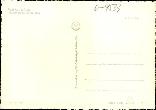 Ak Wilkau Haßlau in Sachsen, Muldenbrücke mit Rathaus