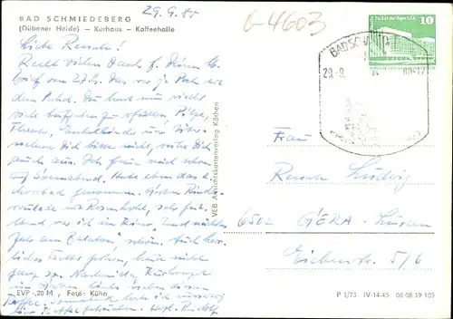 Ak Bad Schmiedeberg in der Dübener Heide, Kurhaus, Kaffeehalle