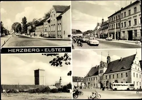 Ak Herzberg an der Elster, Torgauer Straße, Anhalter Straße, Rathaus, Wasserturm, Sternwarte