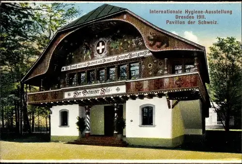 Ak Dresden Altstadt, Internationale Hygiene Ausstellung 1911, Pavillon der Schweiz