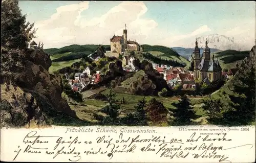 Ak Gößweinstein in Oberfranken, Teilansicht mit Kirche, Burg
