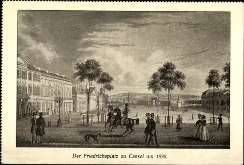 Künstler Ak Kassel, Ansicht des Friedrichsplatzes um 1830, Reiter, Spaziergänger