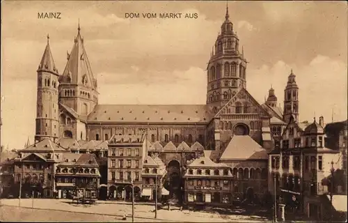 Ak Mainz am Rhein, Dom vom Markt aus