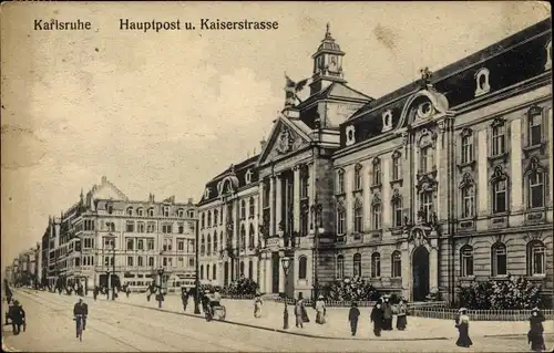 Ak Karlsruhe in Baden, Hauptpost, Kaiserstraße
