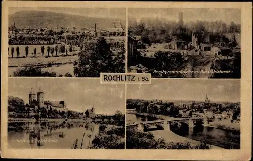 Ak Rochlitz an der Mulde, Rochlitzer Berg, Porphyrsteinbrüche, Friedrich August Turm, Schloss