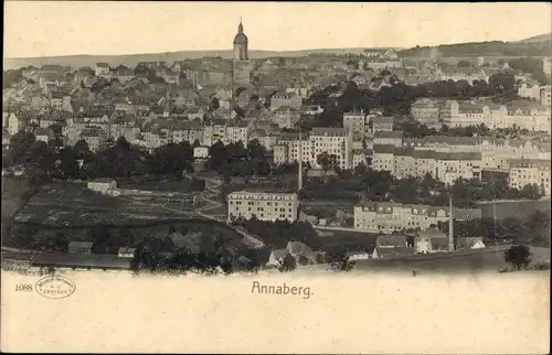 Ak Annaberg Buchholz Erzgebirge, Totalansicht der Ortschaft, Kirche