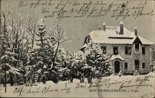 Ak Bad Reiboldsgrün Auerbach im Vogtland, Gebäude im Winter