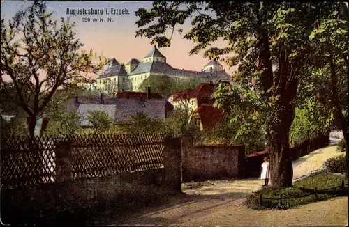 Ak Augustusburg im Erzgebirge, Schloss, Gastwirtschaft, Eingang