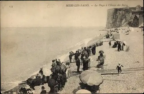 Ak Mers les Bains Somme, La Plage a l'Heure des Bains, Strandszene