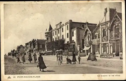 Ak Fort Mahon Plage Somme, Le Casino et les villas, Strandpromenade, Villen, Spaziergänger