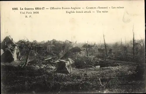 Ak Combles Somme, Offensive Franco-Anglaise, Les ruines, zerstörter Ort, Kriegszerstörung, 1. WK