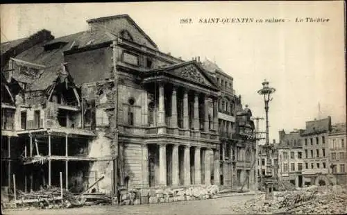 Ak Saint Quentin Aisne, En Ruines, Le Theatre, zerstörtes Theater