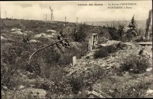 Ak La Ferme d'Hurtebise Aisne, Chemin des Dames, Ruines
