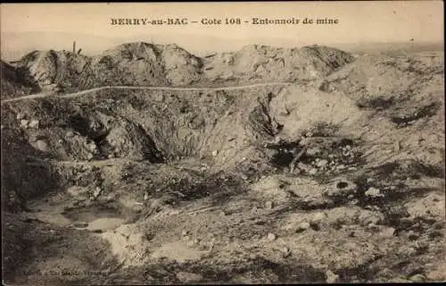 Ak Berry au Bac Aisne, Cote 108, Entonnoir de mine, zerstörte Mine