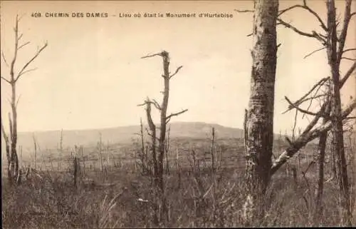 Ak Hurtebise Aisne, Chemindes Dames, Lieu ou etait le Monument d'Hurtebise