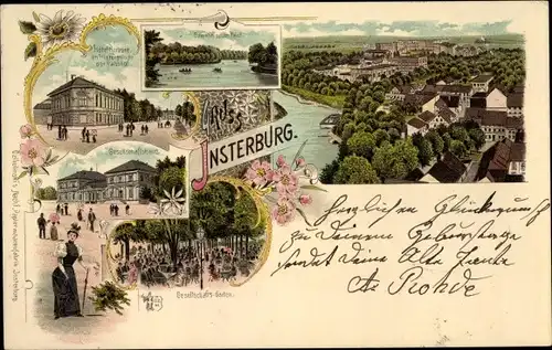 Litho Tschernjachowsk Insterburg Ostpreußen, Hotel, Gesellschaftshaus, Panorama