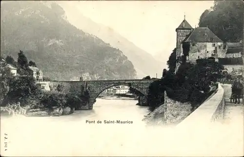 Ak Saint Maurice Kanton Wallis, Pont sur le Rhône