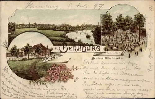 Litho Bernburg an der Saale, Parforcehaus, Gartenpartie