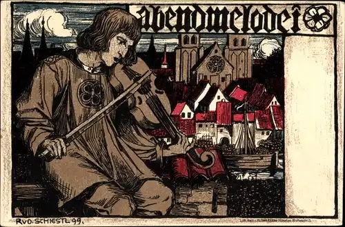 Künstler Litho Schiestl, R. v., Abendmelodei, Mann mit Geige