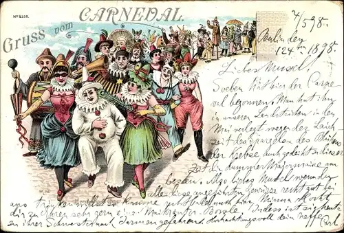 Litho Gruß vom Carneval, Faschingsumzug