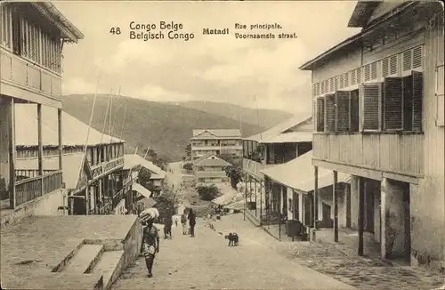 Ganzsachen Ak Matadi DR Kongo Zaire, Rue principale, Straßenpartie