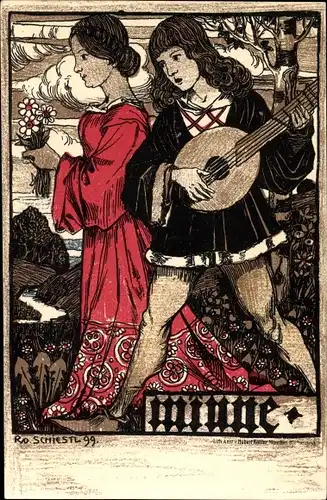 Künstler Litho Schiest, Rudolf, Bruder von Matthäus, Minnesänger und Frau