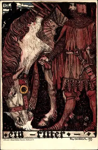 Künstler Litho Schiestl, Rudolf, Ein Ritter mit Pferd, Bruder von Matthäus