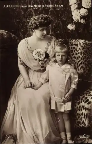 Ak Königin Maria von Rumänien, Prinz Nikolaus, Portrait