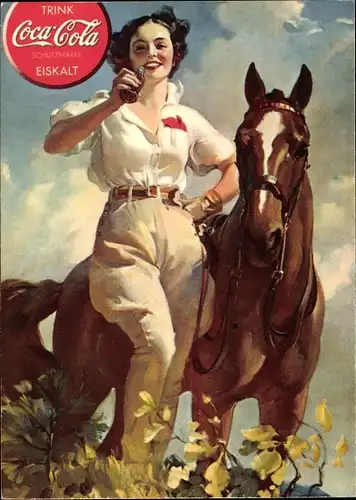 Ak Coca Cola, Reklame, Frau mit Pferd