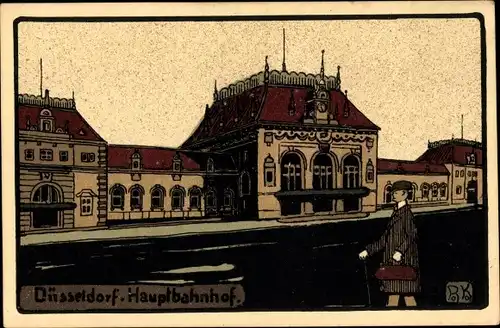 Steindruck Ak Düsseldorf, Hauptbahnhof
