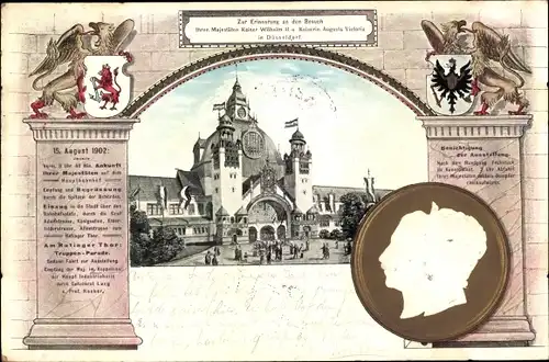 Präge Wappen Passepartout Ak Düsseldorf am Rhein, Kaiserpaar Besuch zur Industrie Ausstellung 1902