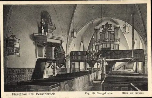 Ak Fürstenau Niedersachsen, Ev. St. Georgskirche, Innenansicht, Empore
