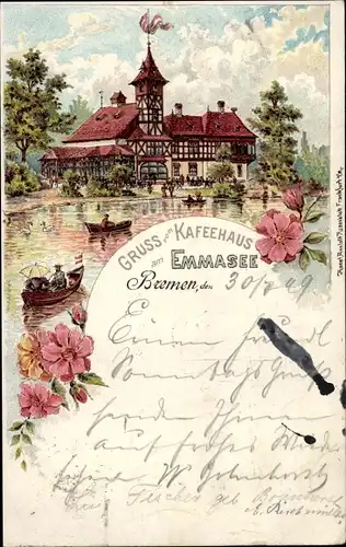 Künstler Litho Hansestadt Bremen, Kaffeehaus am Emmasee, Inh. H. Dunker