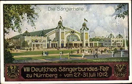 Künstler Ak Nürnberg in Mittelfranken Bayern, 8. Deutsches Sängerbundesfest 1912, Sängerhalle